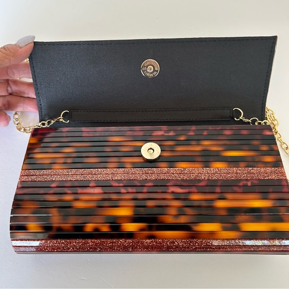 SONDRA ROBERTS FAUX TORTOISE SHELL CLUTCH EVENING BAG - Picture 7 of 14